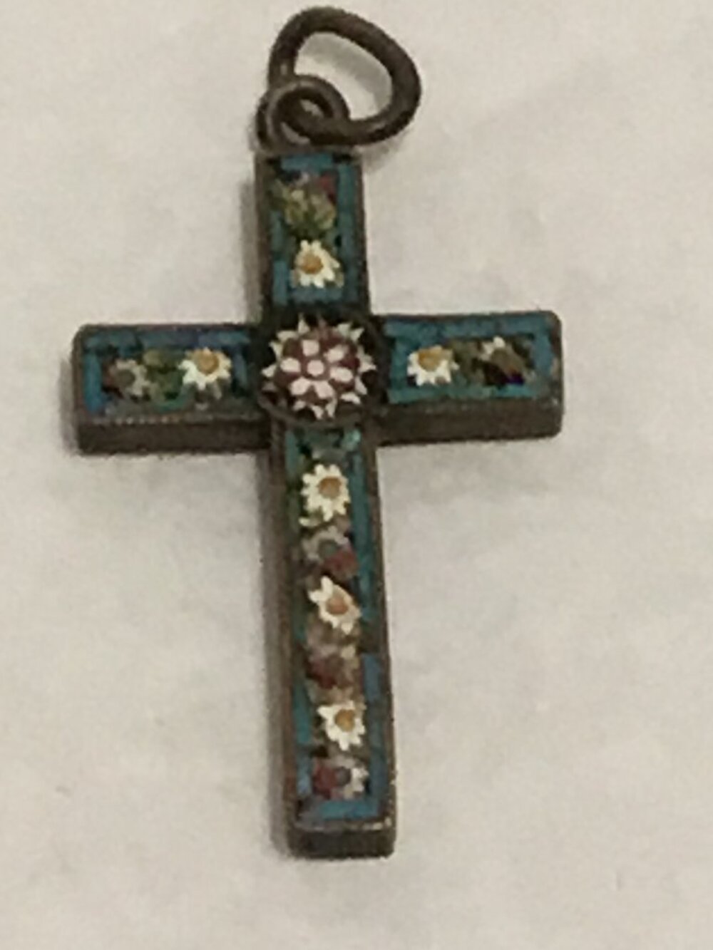 Very old antique Micro mosaic cross pendant